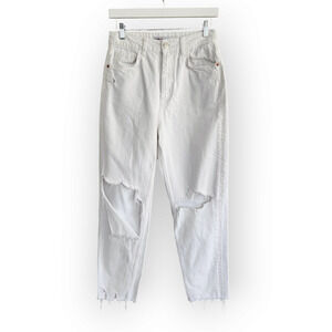 Zara White High Waisted Ripped Mom Jeans 6